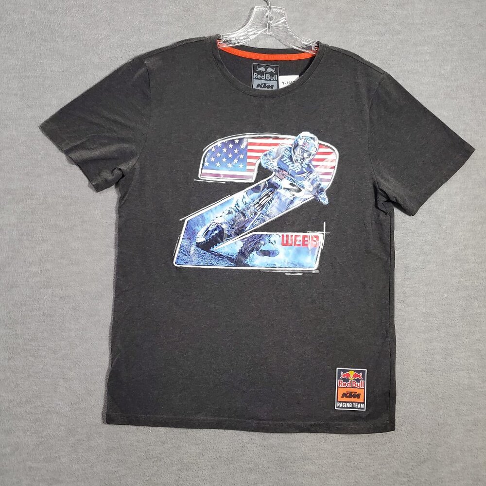 Red Bull KTM Men Shirt Medium Gray Cooper Web 2 Racing Team Short Sleeve Tee
